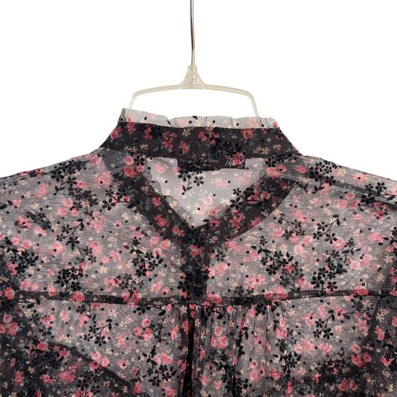 ZARA Black Floral Sheer Ruffle Trim Blouse Size Small – Romantic Feminine - Picture 6 of 9
